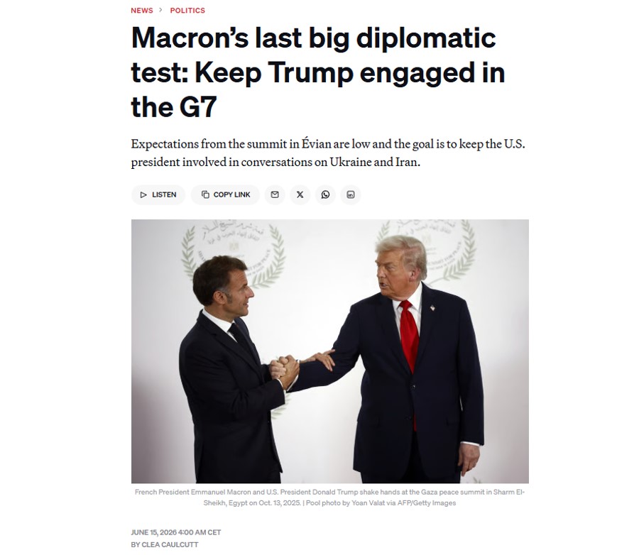 The Politico: «Останній найбільший тест для Макрона: утримувати Трампа залученим до кінця саміту»