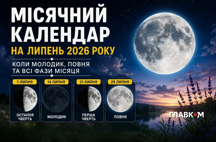 Місячний календар на липень 2026 року: коли Молодик, Повня та які фази Місяця чекають українців