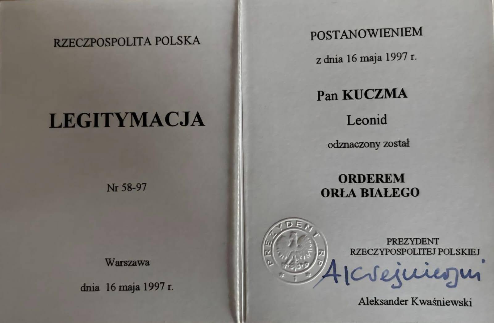 «Я не маю іншого вибору». Кучма слідом за Зеленським відмовився від польського ордена фото 1