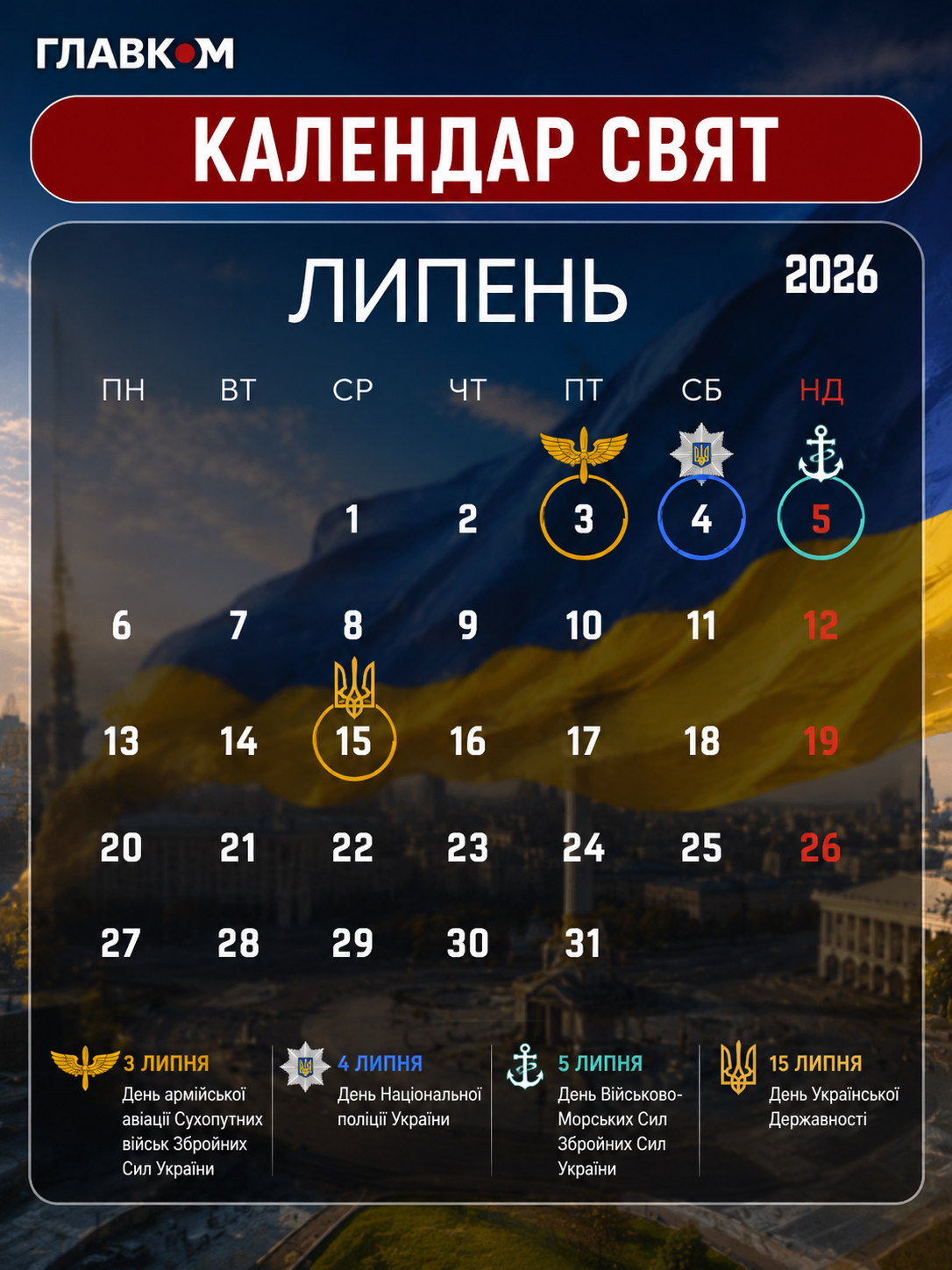 Державні та міжнародні свята у липні 2026: як працюватимуть та що відзначатимуть українці фото 1