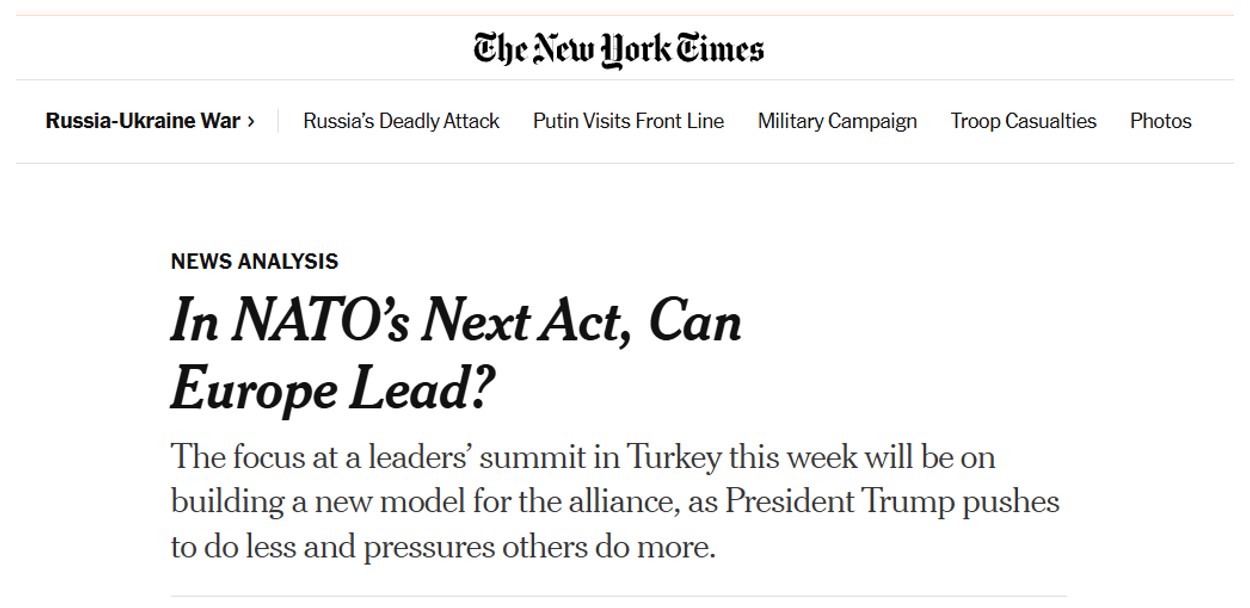 New York Times: «На саміті лідерів у Туреччині приділили увагу побудові нової моделі альянсу»