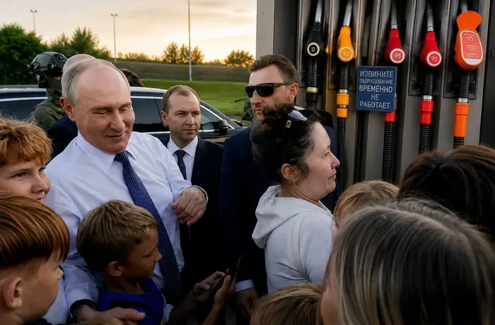 Путін зустрівся із росіянами біля заправки без бензину
