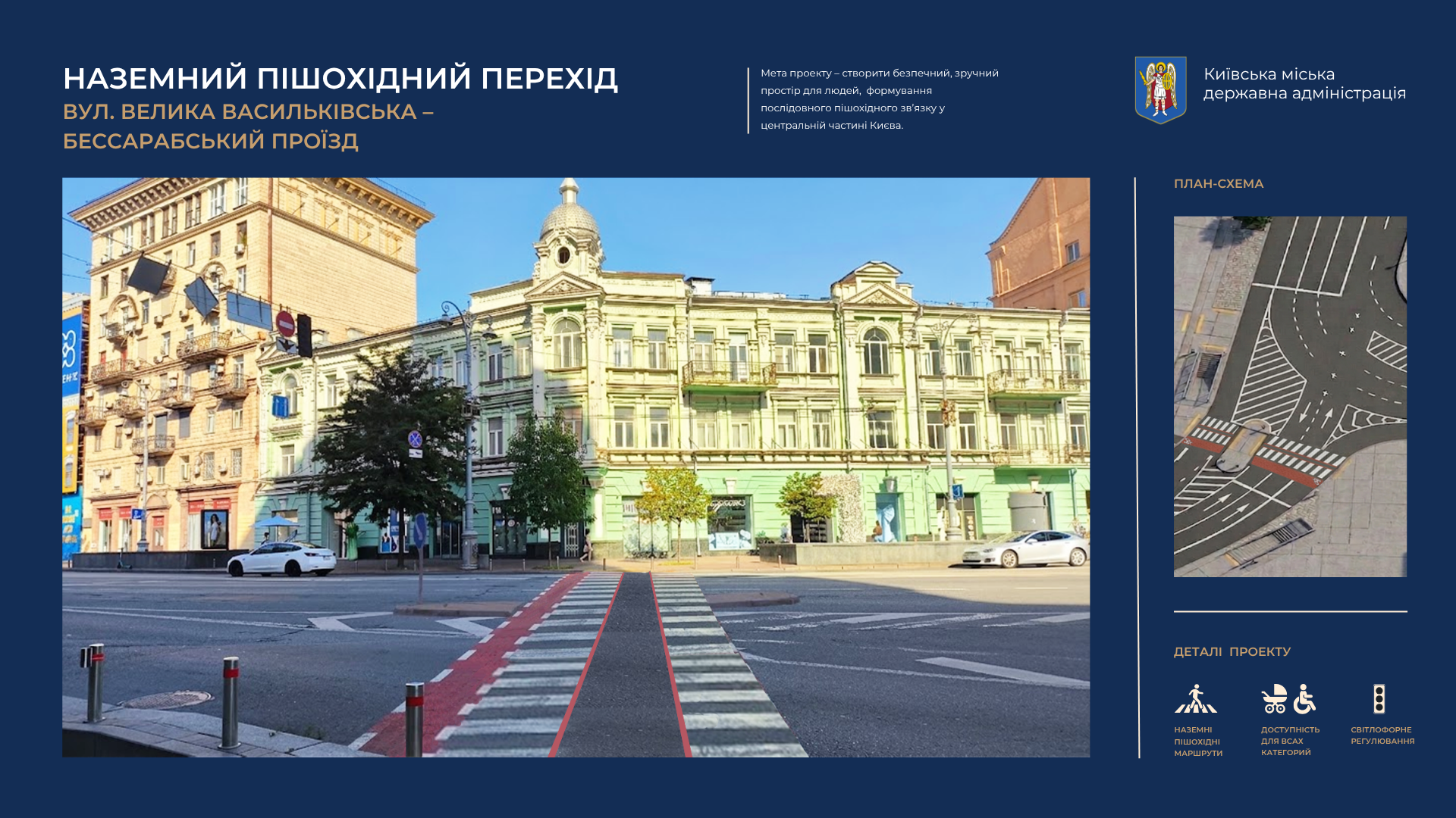 Наземний пішохідний перехід:  вул. Велика Васильківська - Бессарабський проїзд