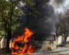 У Нікополі через атаку згорів рейсовий автобус, загинув водій