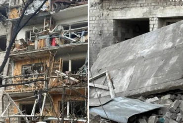 У Борисполі дрони пошкодили п’ятиповерхівку: вибито вікна, є обвал піддашшя (відео)