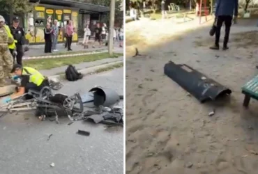 У Києві уламки дрона впали на дитячий майданчик (відео)