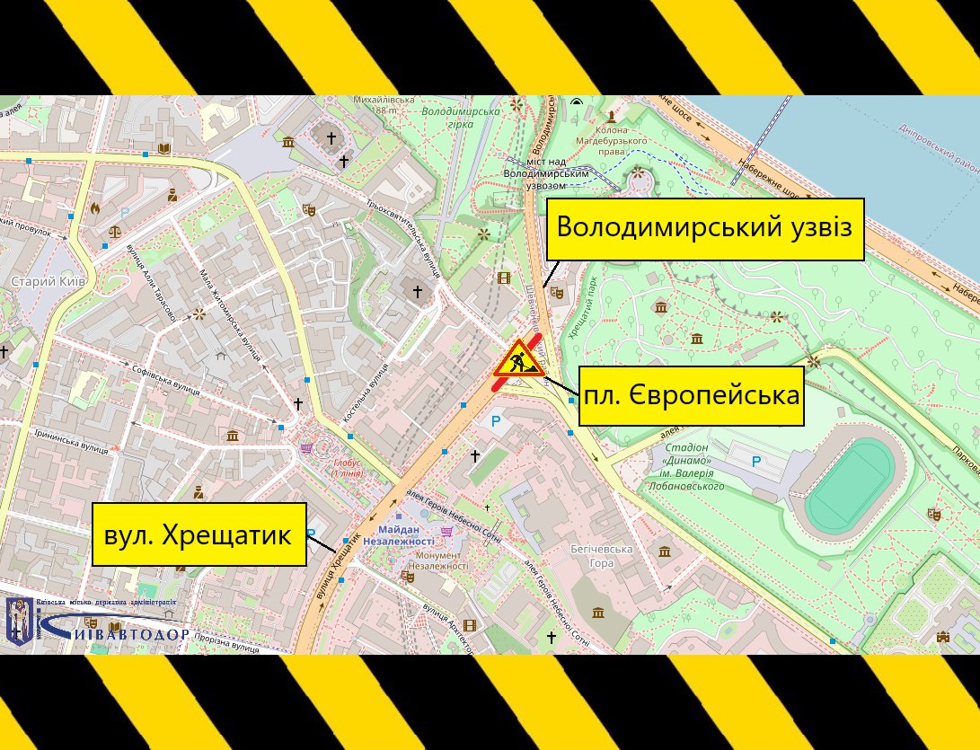 Схема обмеження руху Європейською площею на час ремонту
