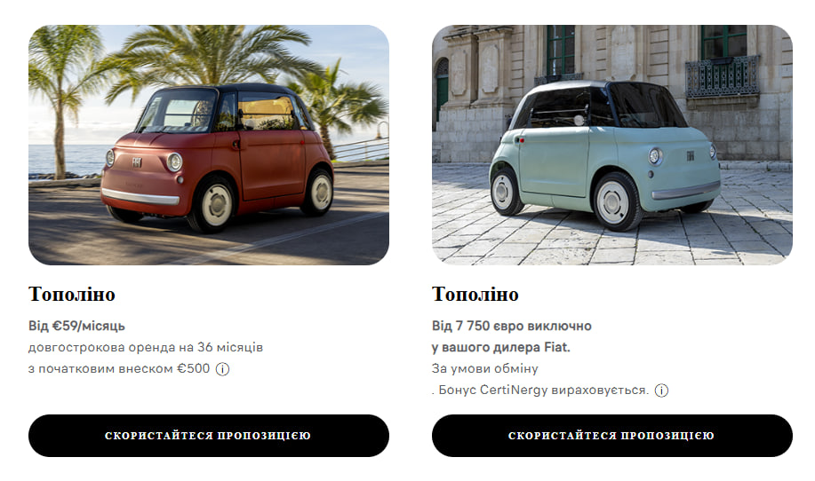 Fiat Topolino у варіантах купівлі та довгострокової оренди 