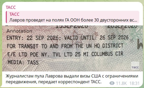 Знімок нібито американської візи з обмеженнями