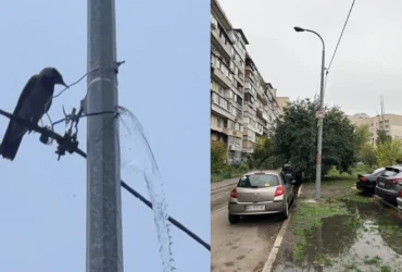 Комунальний курйоз: у Києві стовп раптово «перетворився» на фонтан (відео)