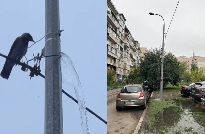 Комунальний курйоз: у Києві стовп раптово «перетворився» на фонтан (відео)