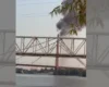 Дрон влучив у Північний міст Києва: відео моменту удару