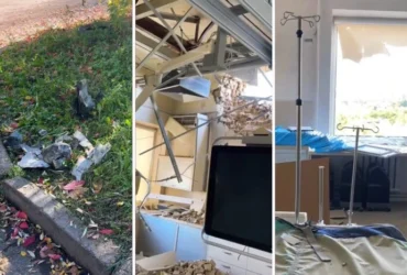 Вибиті вікна і діра в стіні: наслідки удару по лікарні у Солом’янському районі (відео)
