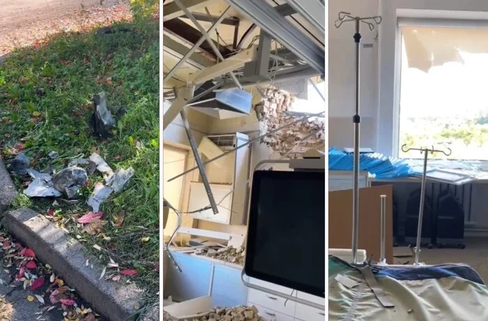 Вибиті вікна і діра в стіні: наслідки удару по лікарні у Солом’янському районі (відео)