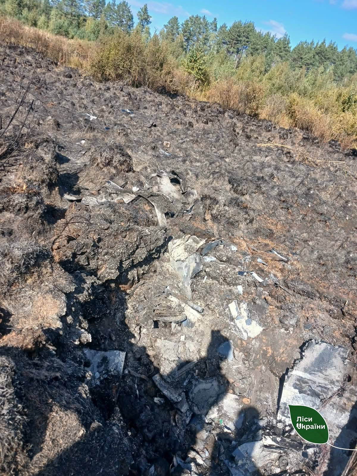 Випалена після падіння дрона територія на Київщині