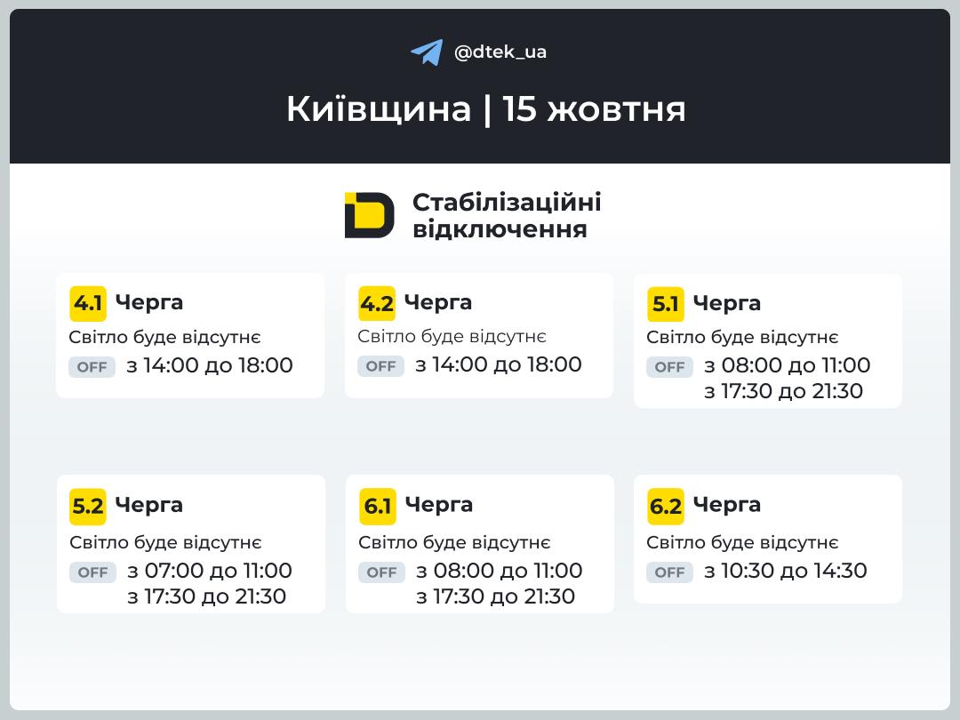Графіки відключень на Київщині: коли не буде світла 15 жовтня фото 2