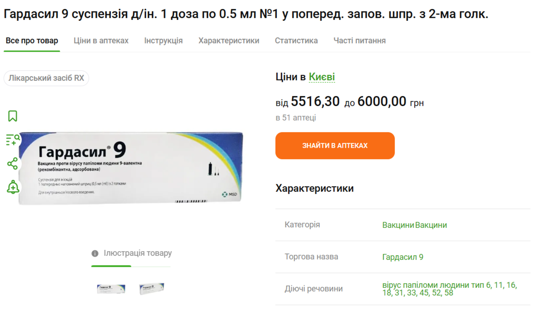 Ціна «Гардасилу 9»