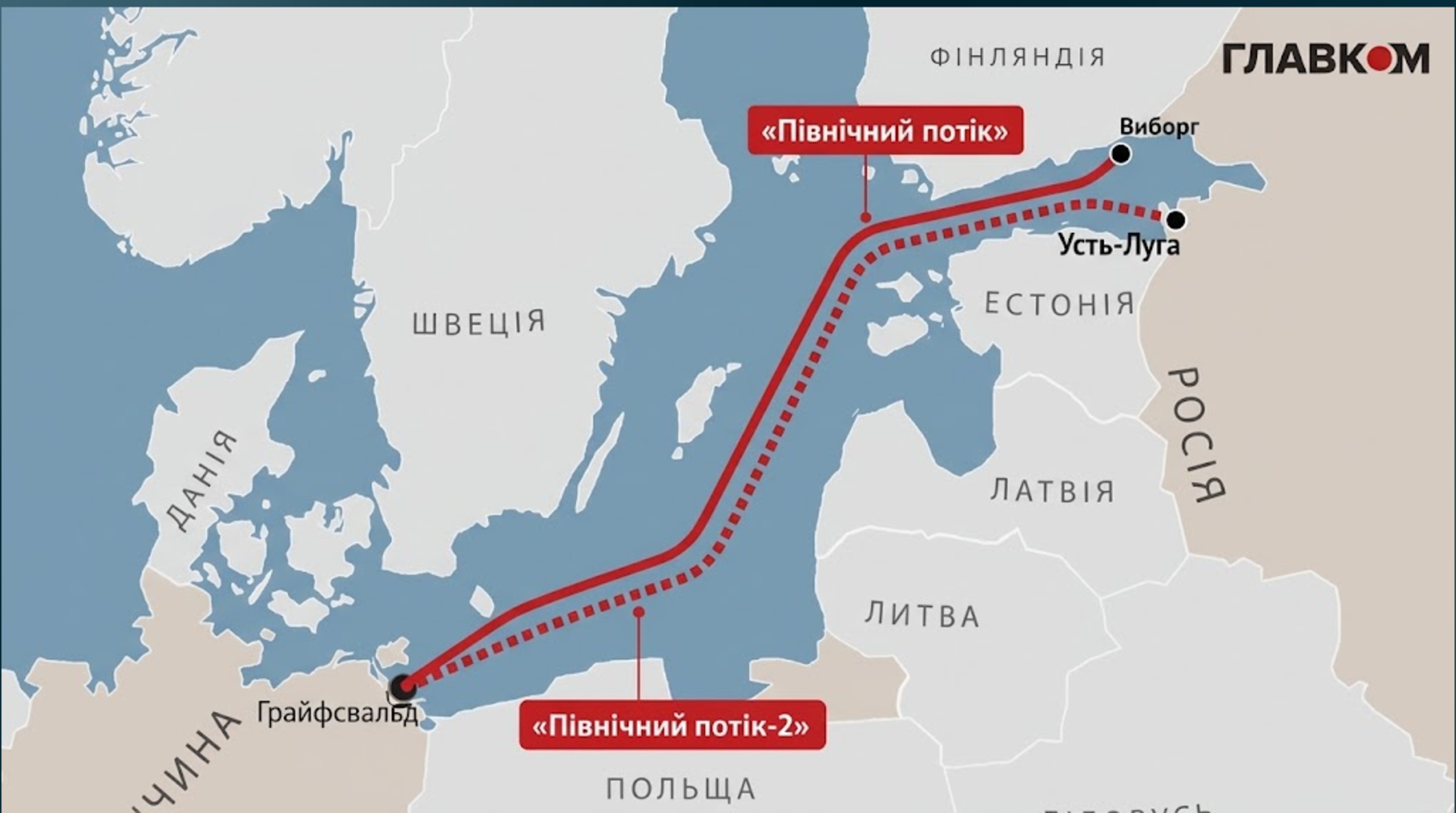 «Північний потік-2» мав пролягти фактично паралельно з «Північним потоком-1»