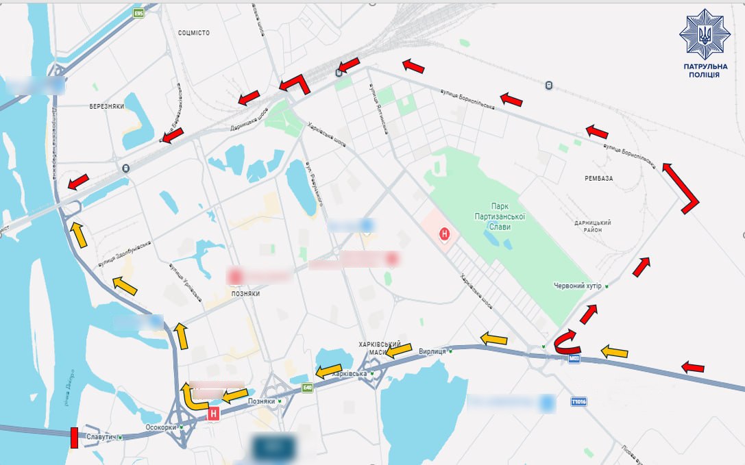 Схема обʼїздних маршрутів Південного мосту